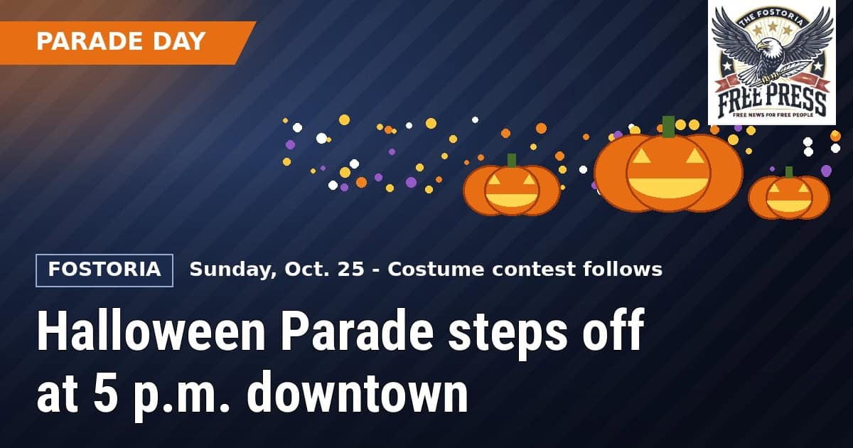 Illustration: Fostoria News graphic for the City of Fostoria Halloween Parade and Costume Contest, Sunday, Oct. 25, 2026